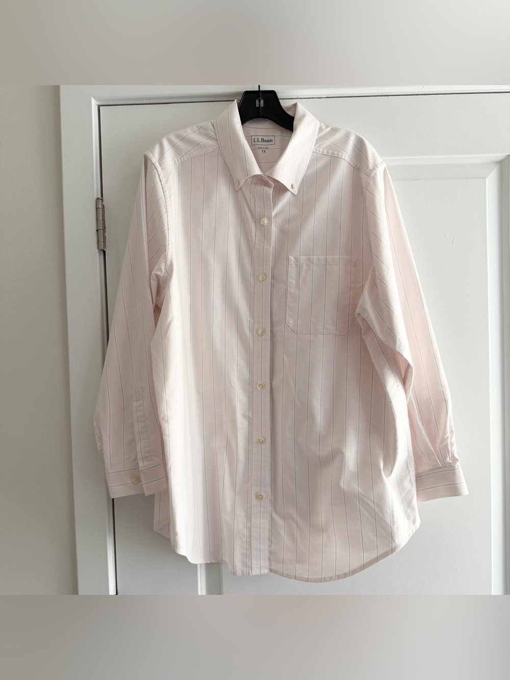 L.L. Bean Pink Striped Long Sleeve Button Down Dress Shirt